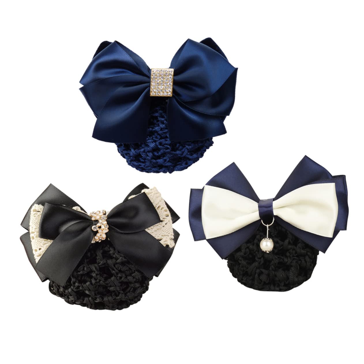 FRCOLOR 9pezzi Fermaglio Per Rete Con Fiocco Di Elastico Per Donne Per Ufficio e Occasioni Speciali Pizzo Con Perle Blu Con Strass