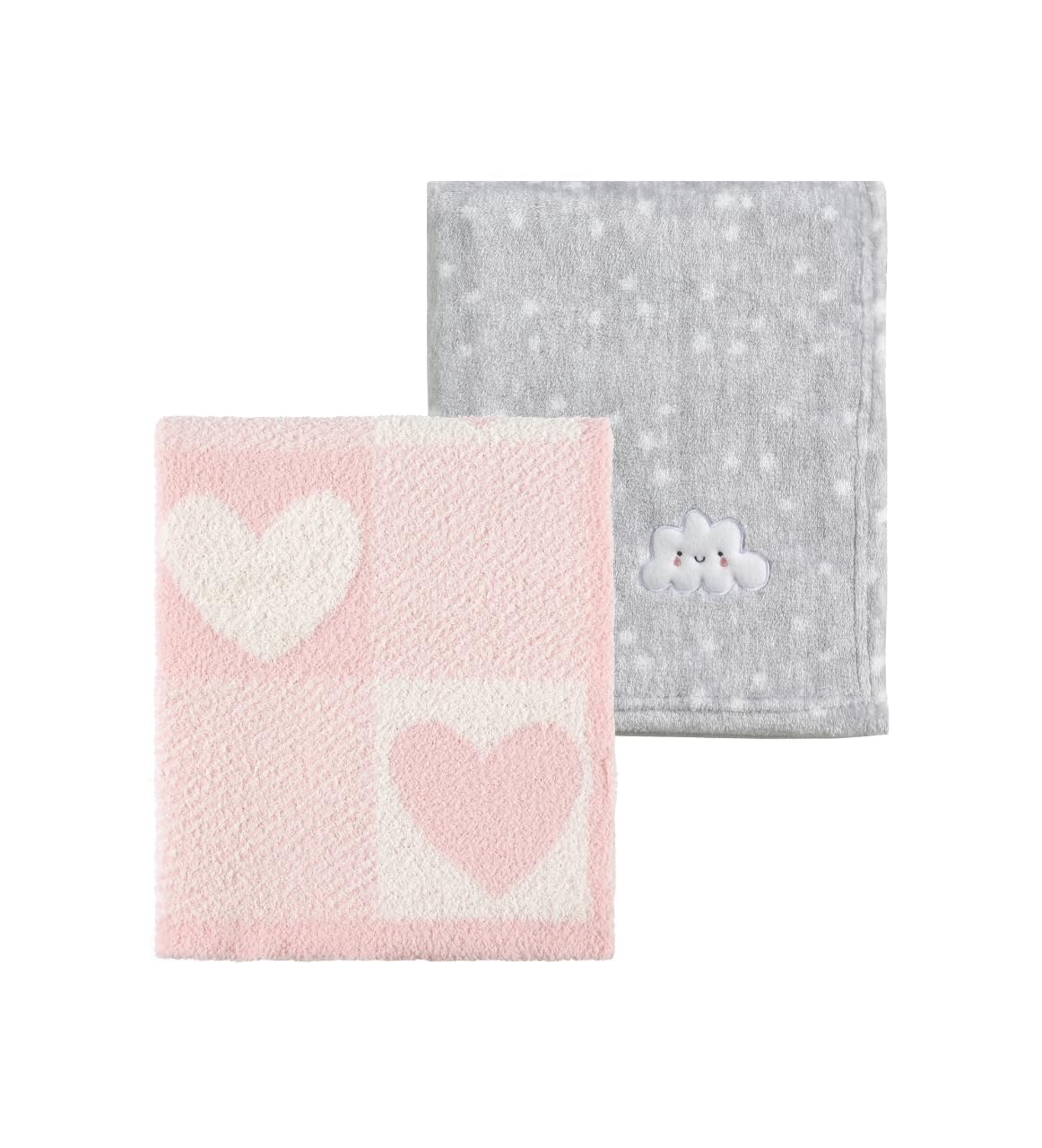 CREVENT 2Pcs 75cmX100cm Cute Cozy Fluffy Warm Baby Blankets for Infants Toddlers' Bedding Crib Cot Stroller - Grey Cloud + Knit Pink Heart