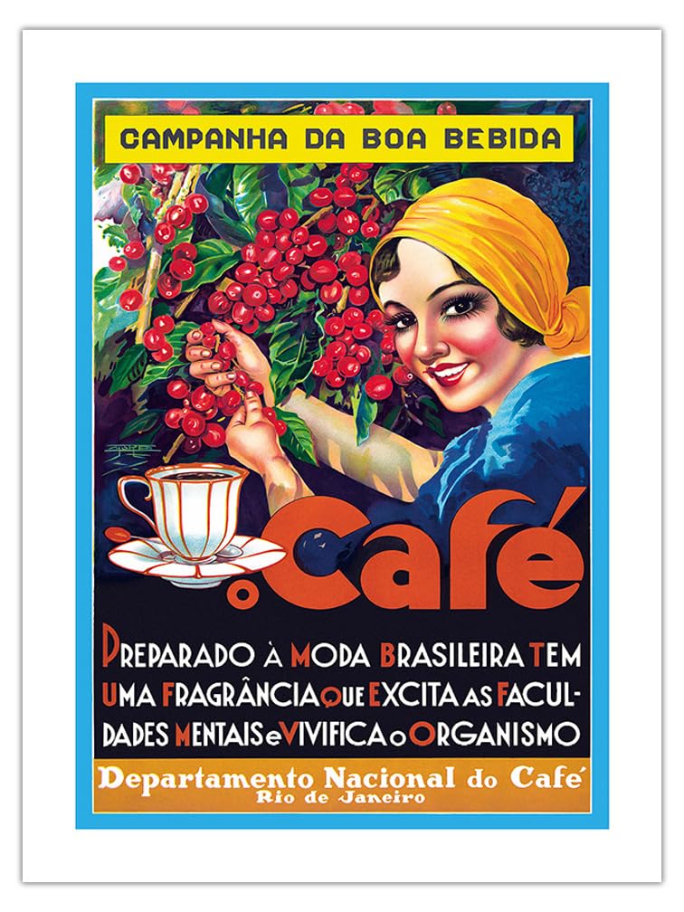 Café (Coffee) - Rio De Janeiro Brazil - Vintage Advertising Poster c.1930s - Fine Art Matte Paper Print (Unframed) 18x24in