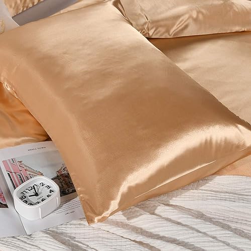 Miniatura 3 de Juego de funda de edredón de satén, tamaño Queen  Matrimonial, ropa de cama de edredón de lujo suave y sedosa, funda de edredón de satén sedoso de