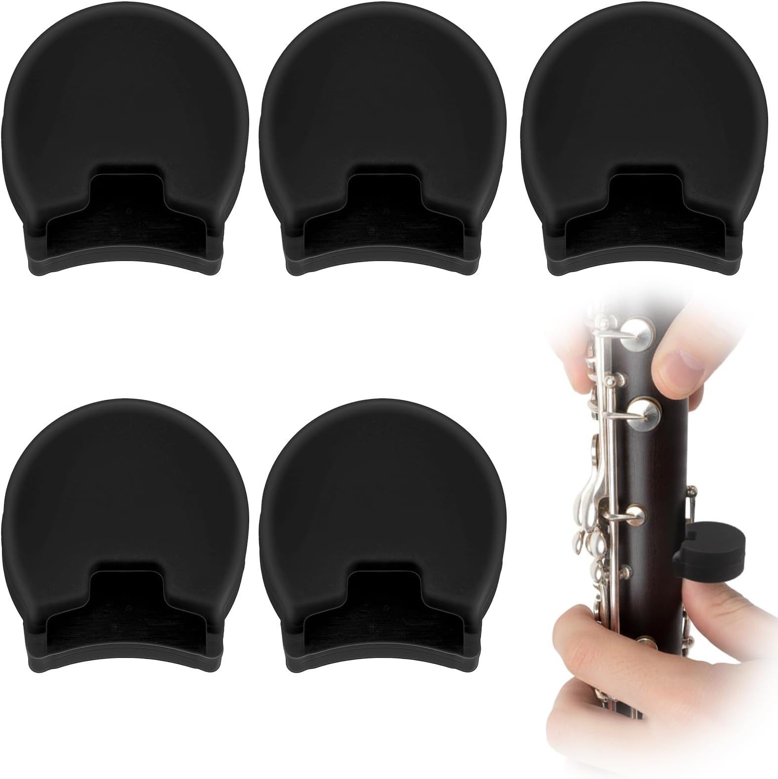 5Pcs Clarinet Thumb Rest Cushion, Soft Silicone Thumb Protector for Clarinet & Oboe, Fits Most Clarinets Accessories, Black