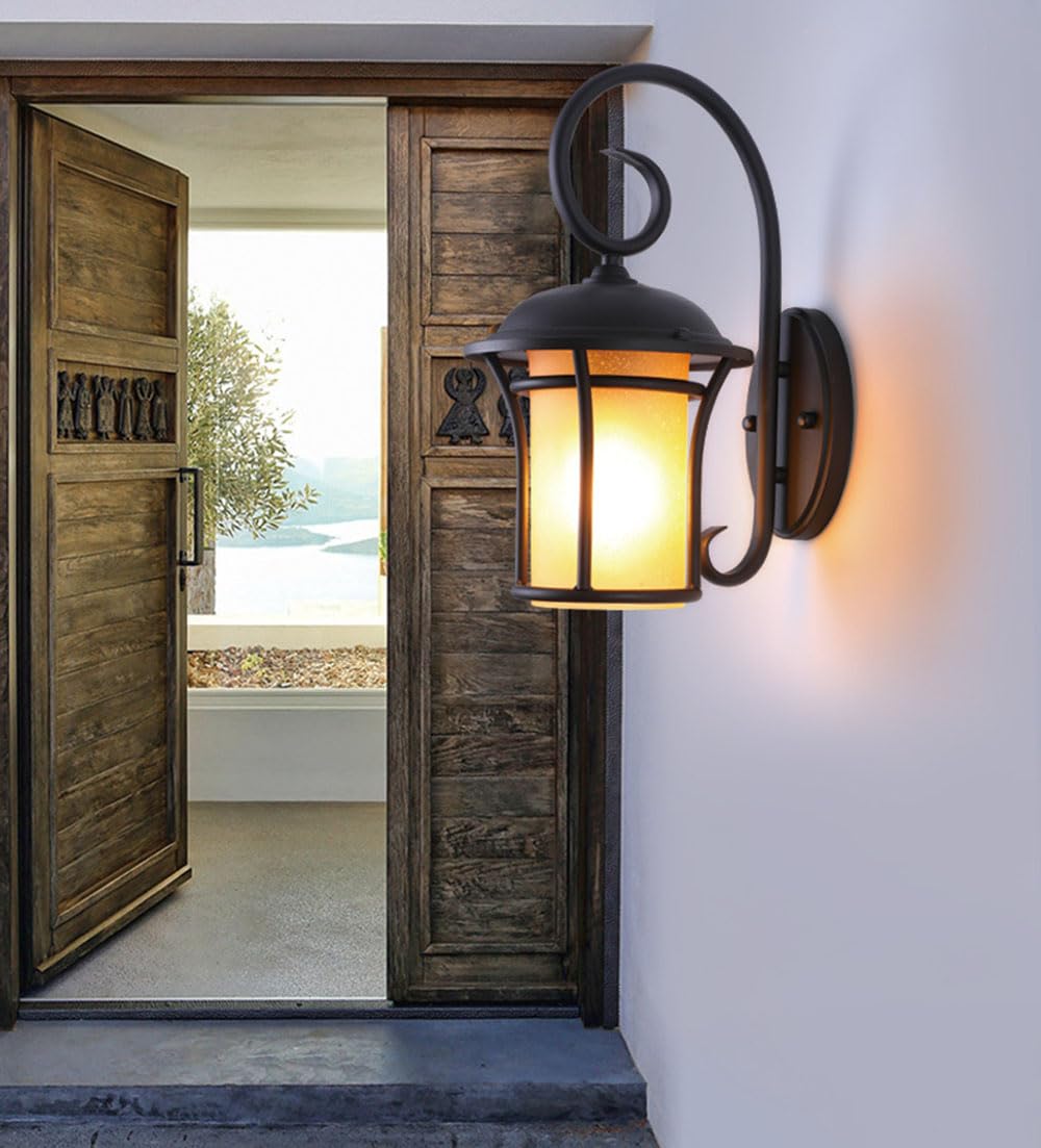 Wandlampe Vintage Landhaus Wandlaterne Außen Antik Wetterfest IP44 E27 Rustikale Balkon Lampe Outdoor Metall Außenleuchte Balkon Hof Fassaden Flur Veranda Gartenlampe Lampenschirm Aus Milchglas