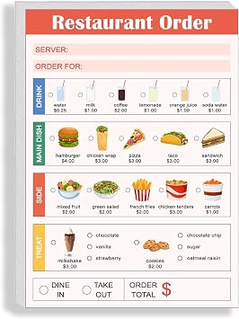 Qzyoneei Kids Pretend Play Notepads - Playtime Restaurant Order-Taking Pad, 40 Pages, 5" x 7"