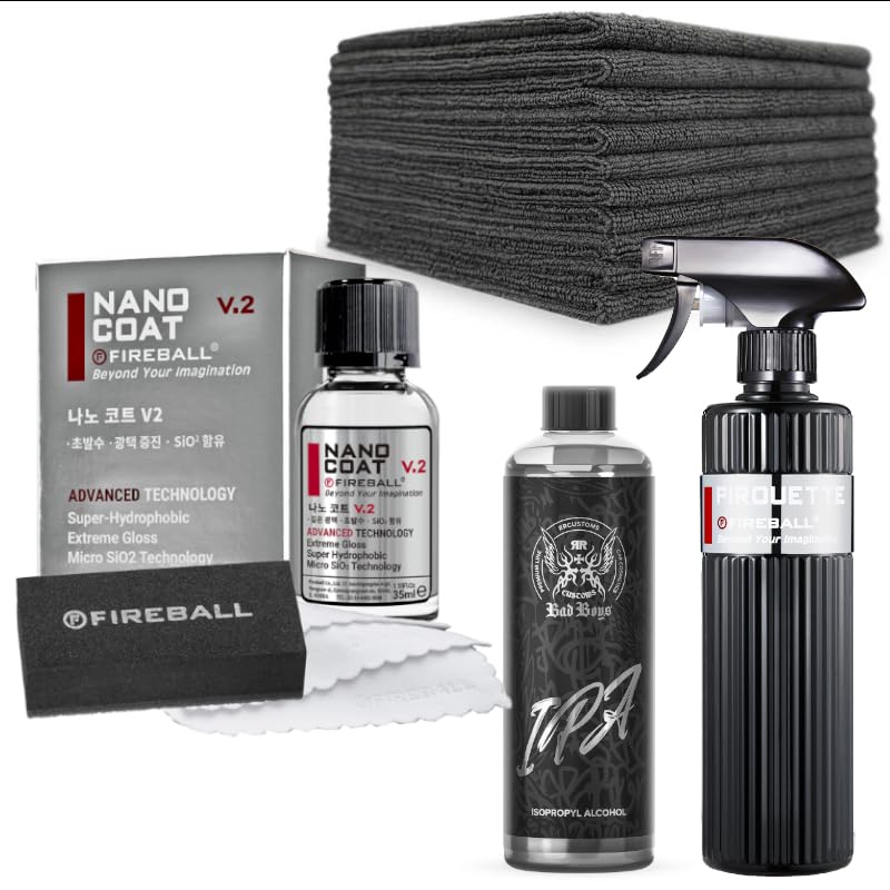 Fireball NANO COAT V2 Auto Keramikversiegelung Premium Lackpflege Set - High End Auto Lackversiegelung + 1x Fireball Pirouette Detailer + IPA Lackentfetter + 10 Premium Poliertücher