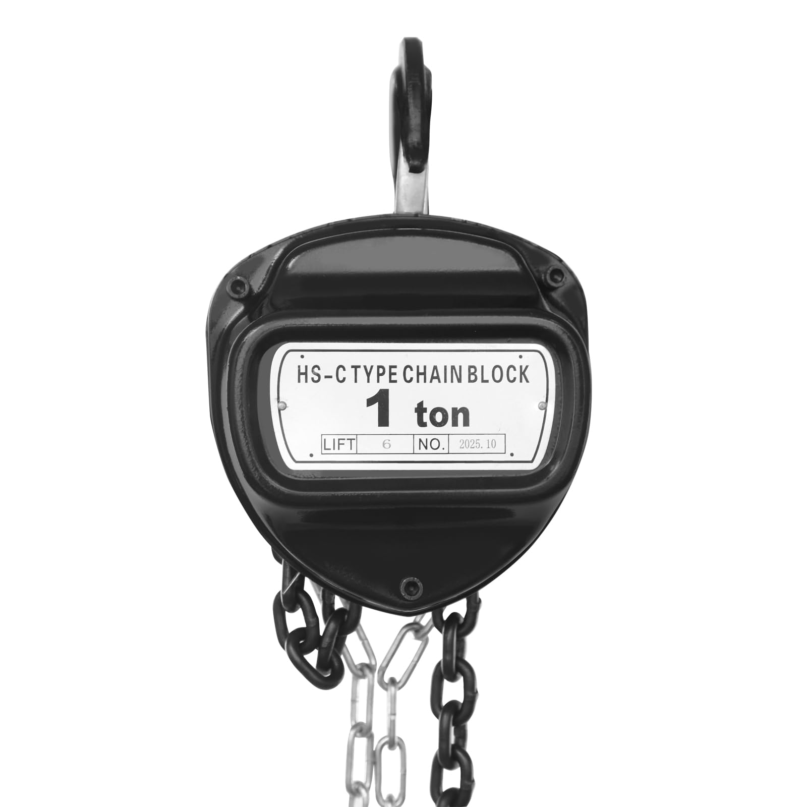 Palan à chaîne 1000 kg, hauteur de levage 6 m, acier au manganèse G80 + acier inoxydable, palan à chaîne manuel 1T (noir)