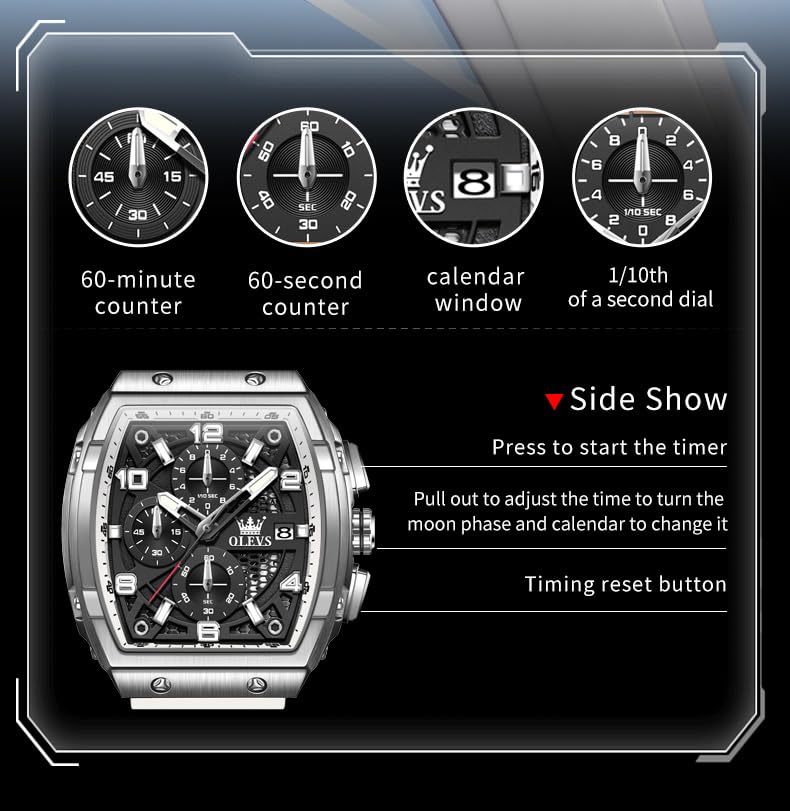 Image of OLEVS Mens Watches Stylish Chronograph Waterproof Luminous Silicon Strap Multifunction Watches for Men Business Men Wrist Watch