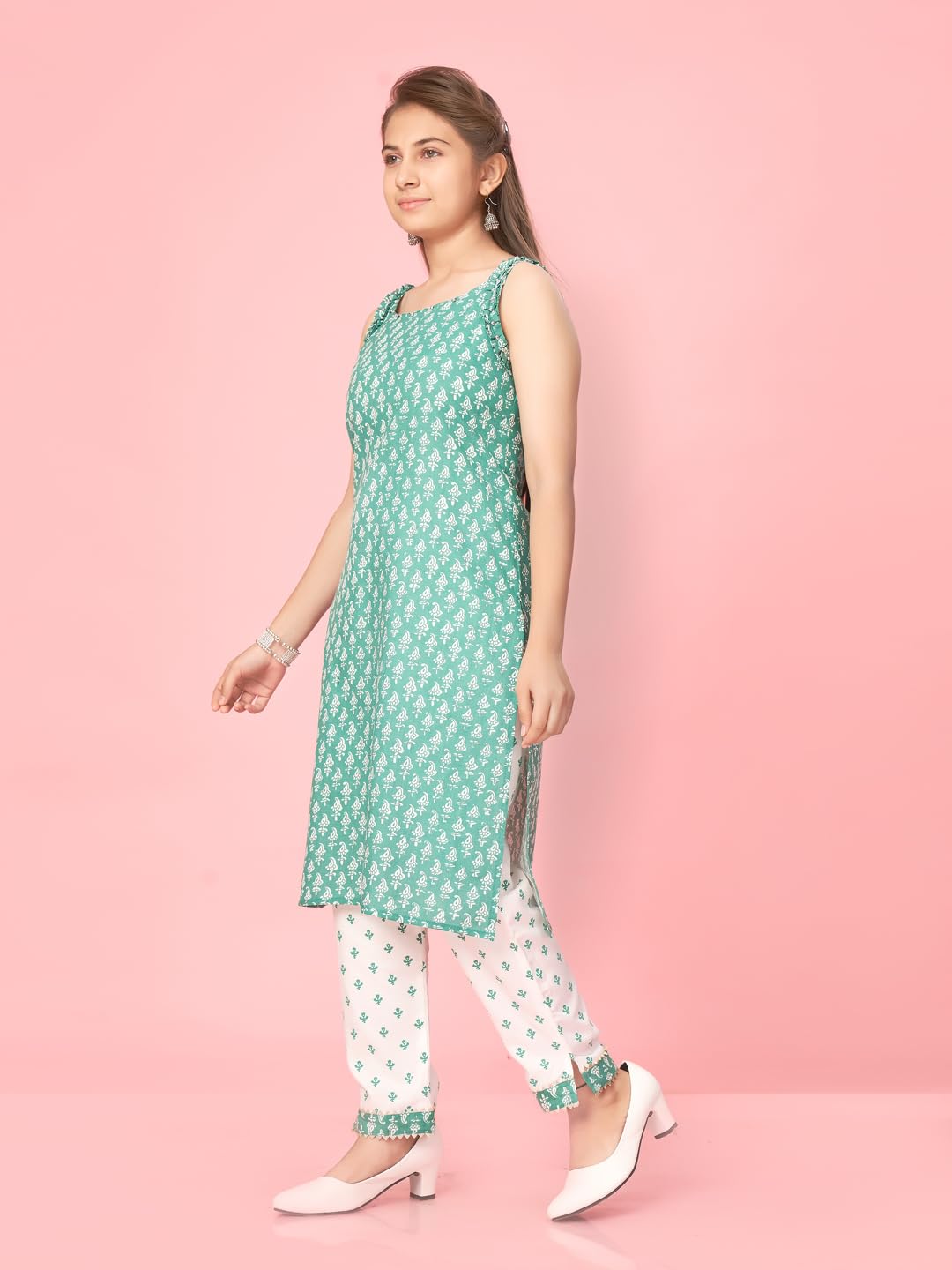 Aarika Girls Sea Green Colour Cotton Printed Kurti (Kurti-K-Tr-01-Green-34)