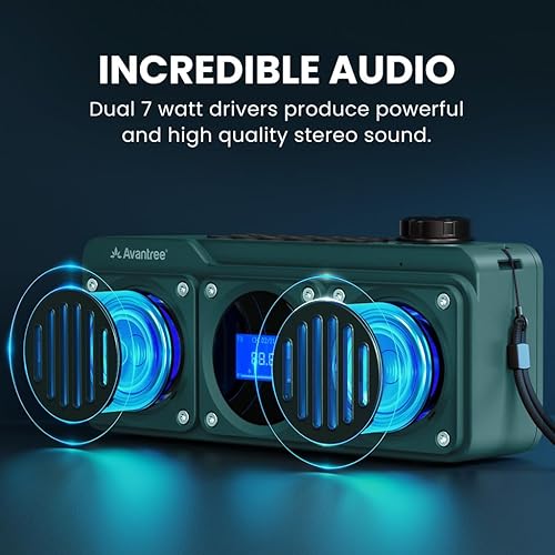 Miniatura 2 de Avantree Boombyte - Radio FM portátil y altavoz Bluetooth con excelente sonido estéreo, acabado de metal, tiempo de reproducción recargable largo y