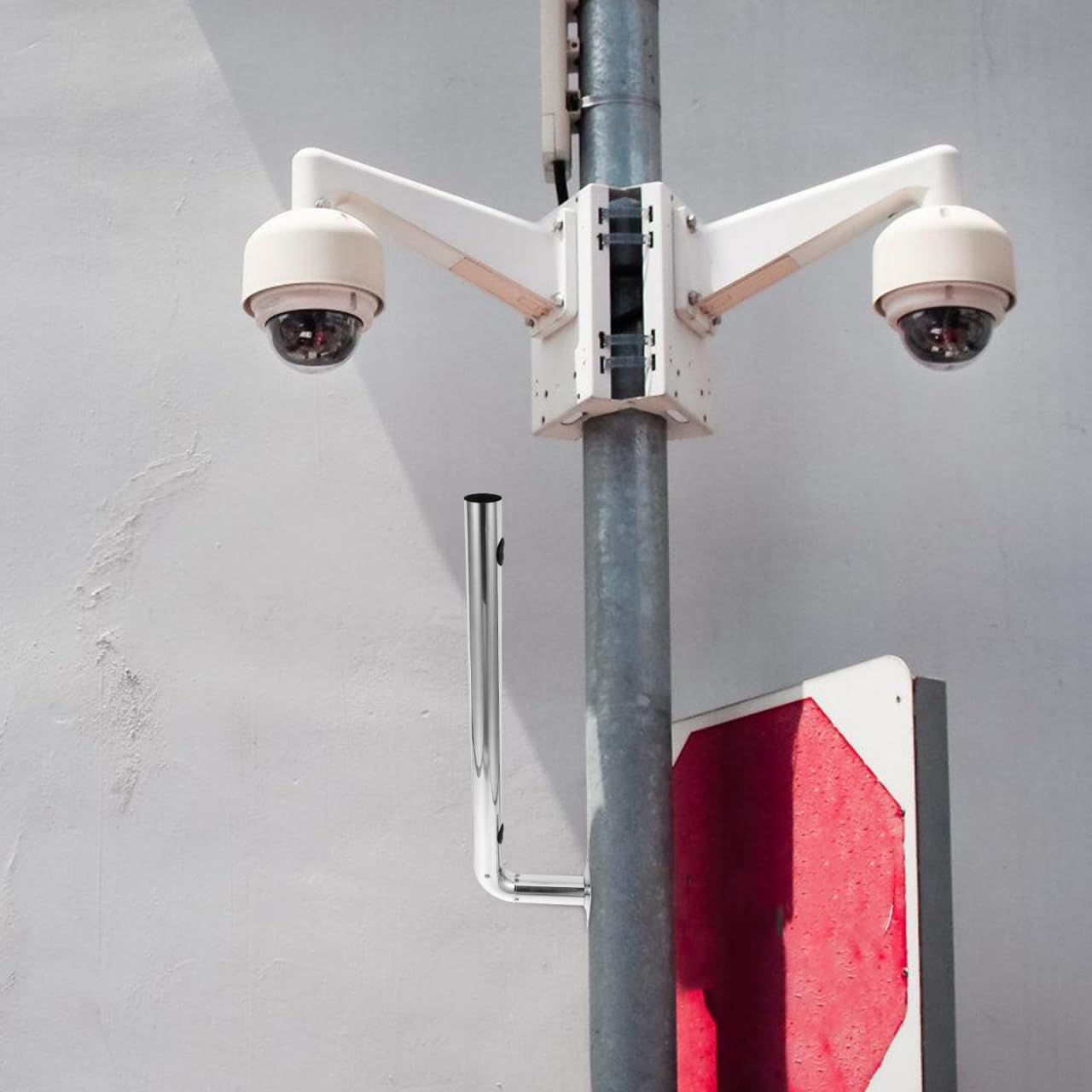 Hemobllo Soporte De Montaje De Poste De Acero Inoxidable para Antena Exterior Soporte De Puente Inalámbrico para Cámaras De Seguridad Instalación Estable En Exteriores 21.3 Pulgadas