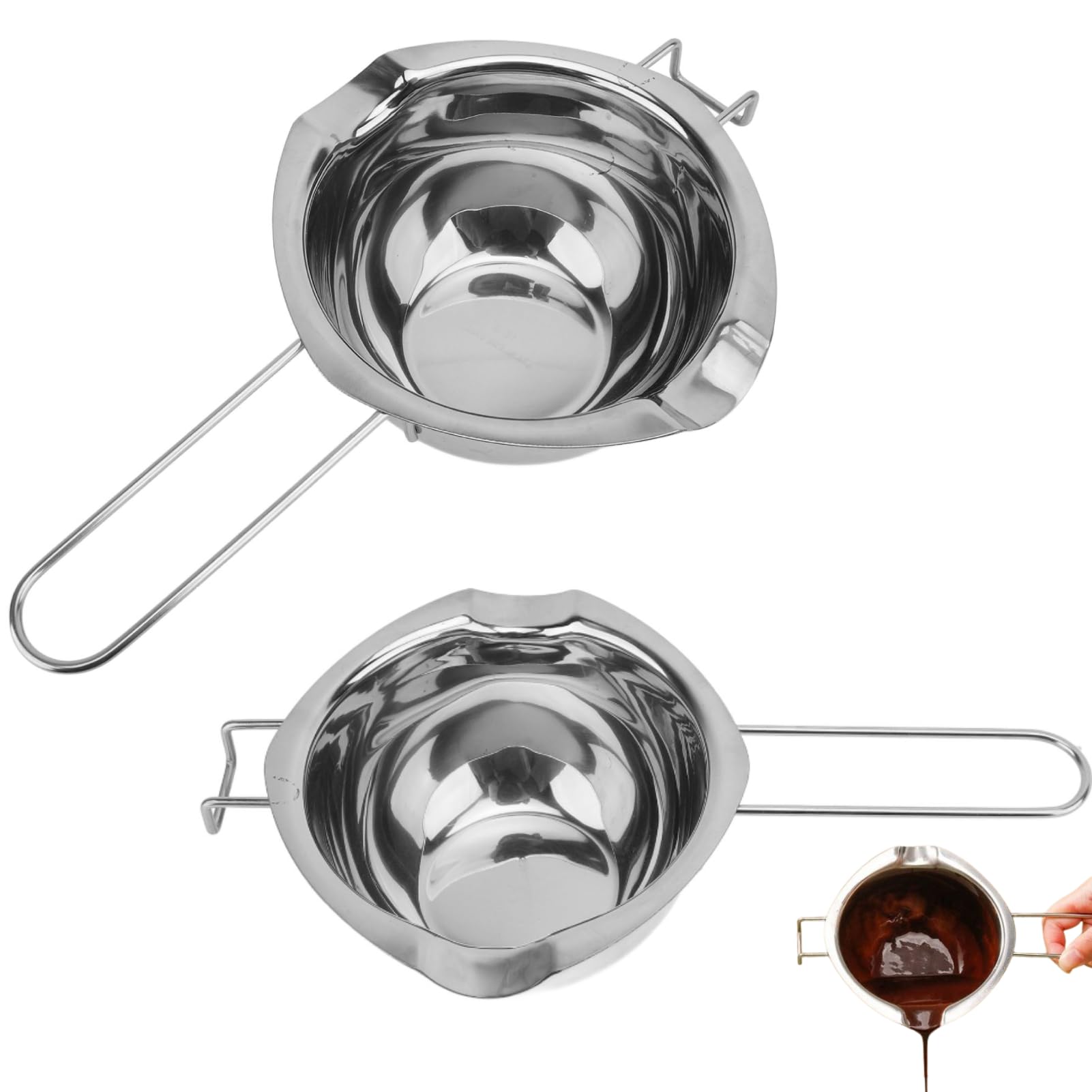 2Pcs 500ML 304 Stainless Steel Double Boiler Universal Melting Pot for Melting Chocolate, Candy, Candle, Soap and Wax
