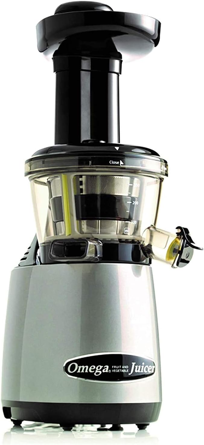 Omega Makes Continuous Fresh Fruit and Vegetable Juice at 80 Revolutions per Minute Feature Vertical Slow Masticating Juicer, 150-Watt, Silver