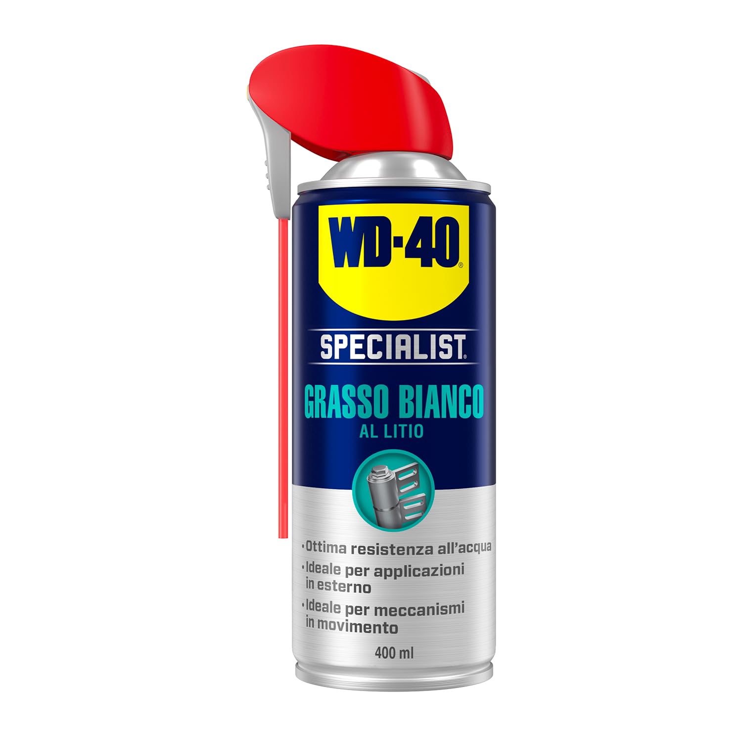 WD-40 - Specialist - Grasso Bianco al Litio - Lubrificante a lunga durata - Resistente all’acqua, al calore, eccellenti proprietà antiusura - Compatibile con plastica, gomma e metalli - NSF H2-400ml