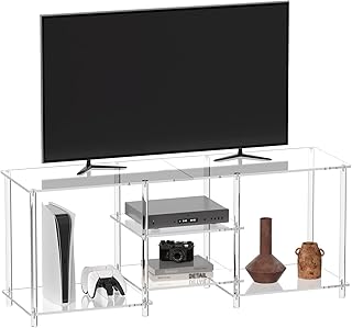 Eglaf Acrylic 55 Inch TV Stand - 3-Tier Entertainment Center - Clear TV ...