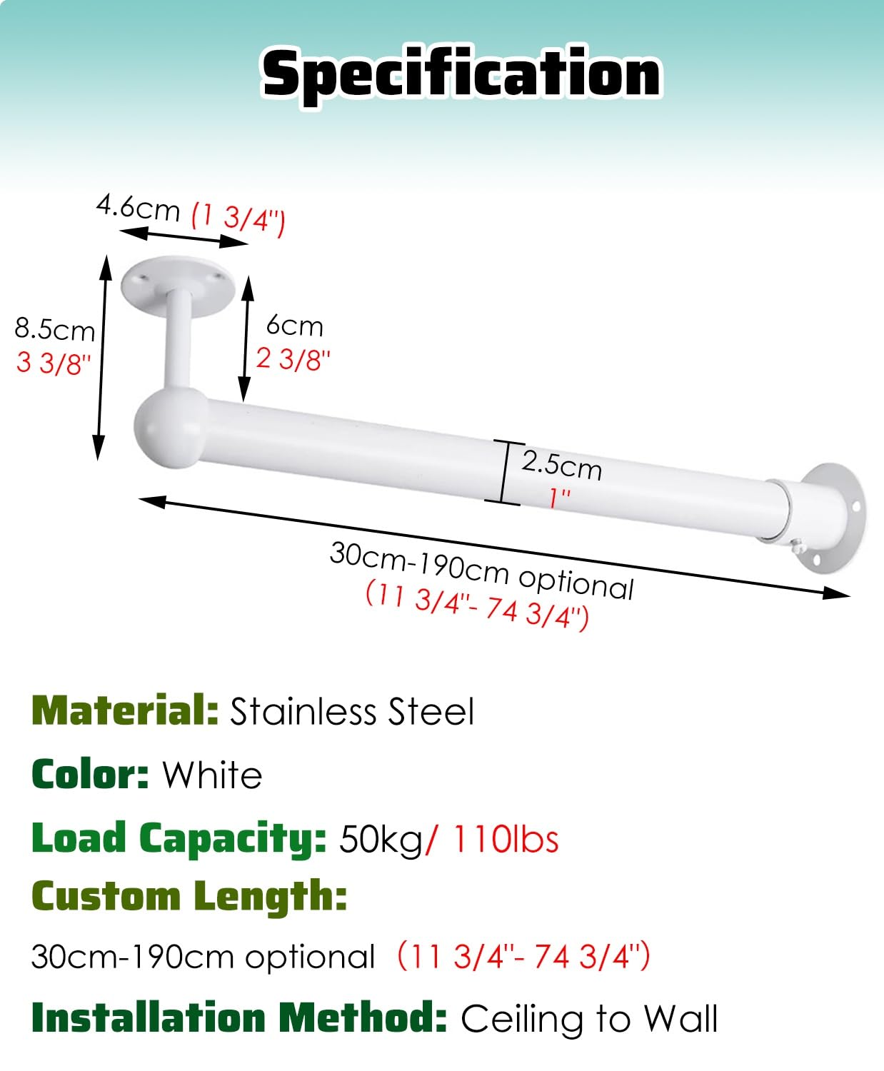 Heavy Du L-Sd Tringle de placard – Tringle de placard de 40 cm pour espaces d'angle, tuyau à suspendre au plafond au mur, cheville de rechange pour Sto Soluts