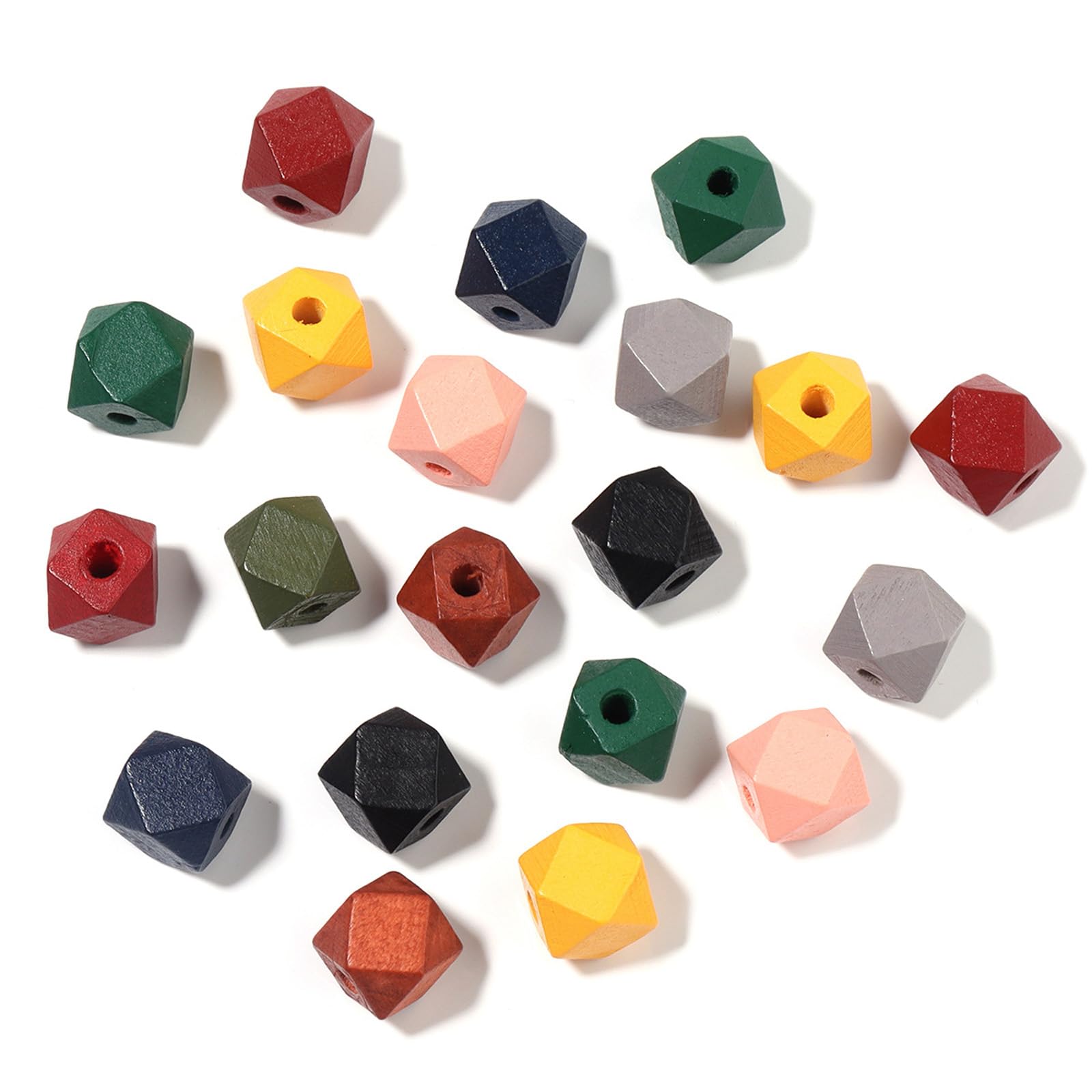 Tfaoys C 60 Pcs Olorful Wooden Beads With Hole Geometri Faceted Wood Beads 16Mm Raft