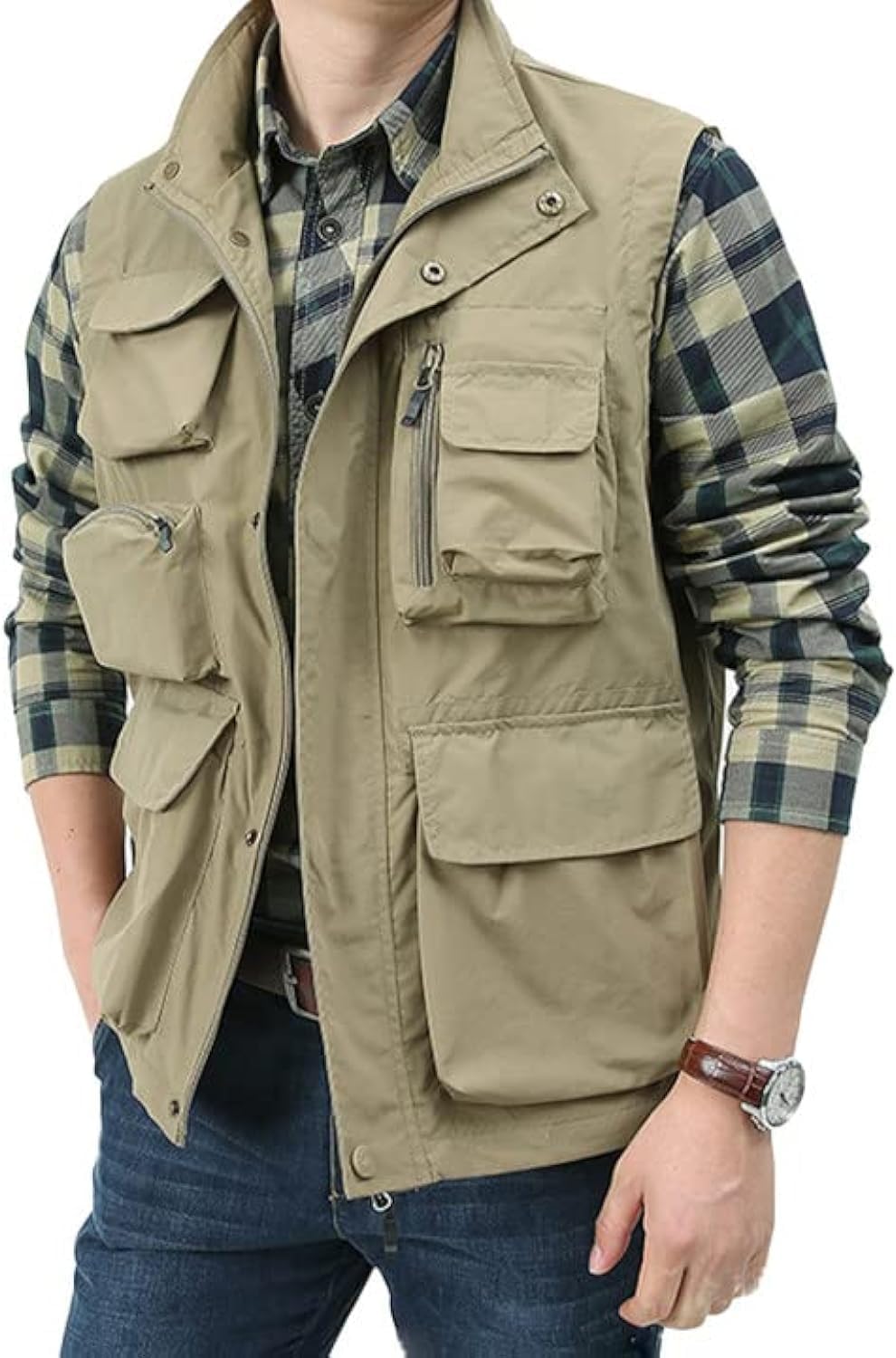 Menâ€™s Utility Vest Summer Outdoor Lightweight Cargo Safari Fishing Vests Shooting Travel Vest with Pockets