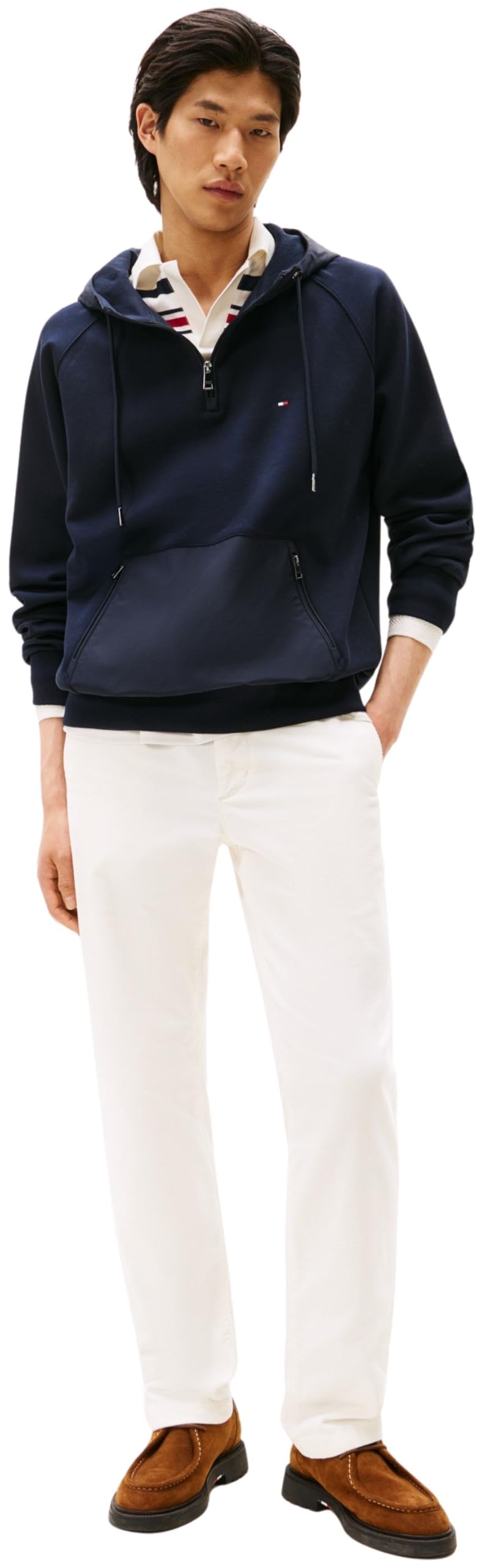 Tommy Hilfiger Mix Media 1/4 Zip Hoody Mw0mw41327 Sudadera con Capucha Hombre (Pack de 1)