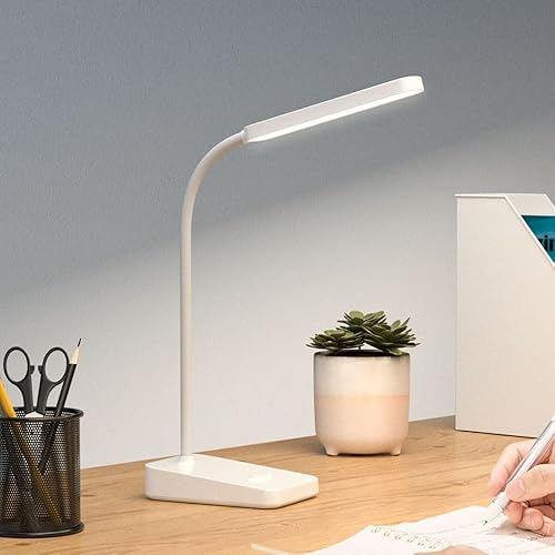 Fancial Lámpara de escritorio LED, luz de escritorio, soporte de escritorio, blanco, alimentado por USB, luz blanca diurna, soporte para teléfono