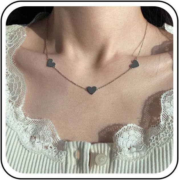 Punk Heart Choker Necklace Silver Heart Link Necklace Love Heart Chain Necklace Flat Heart Necklace Jewelry for Women