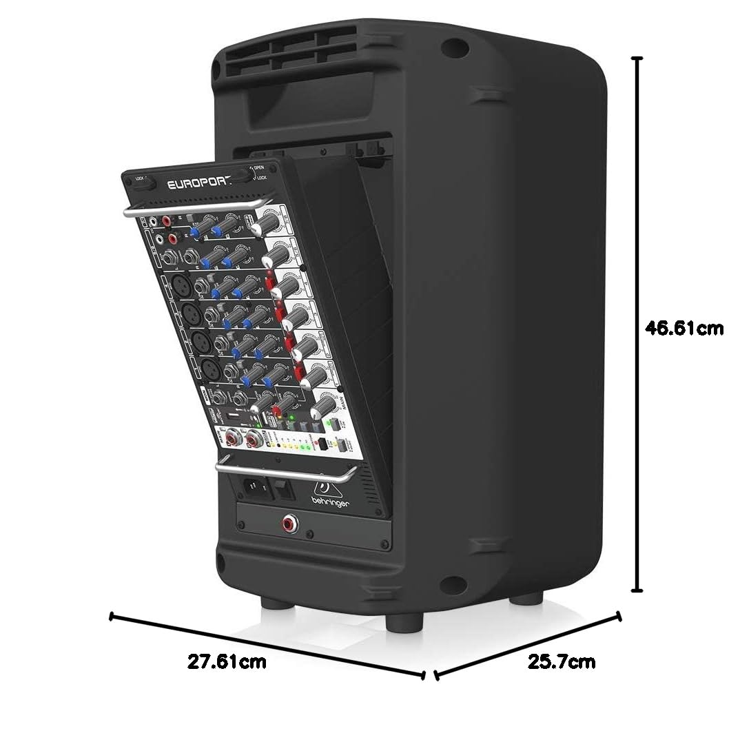 Behringer EUROPORT EPS500MP3 Sistema de megafonía portátil ultracompacto de 500 vatios y 8 Canales con Reproductor de MP3, reverberación y opción inalámbrica