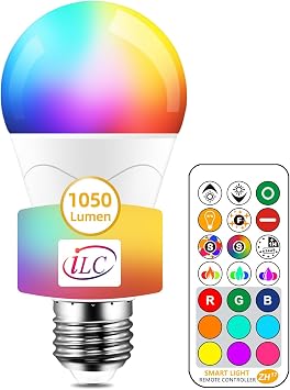 iLC LED Light Bulb Replaces 85W 1000 Lumen RGB Light Bulb With Remote Control Colour Change Warm White (2700 Kelvin) Edison E27