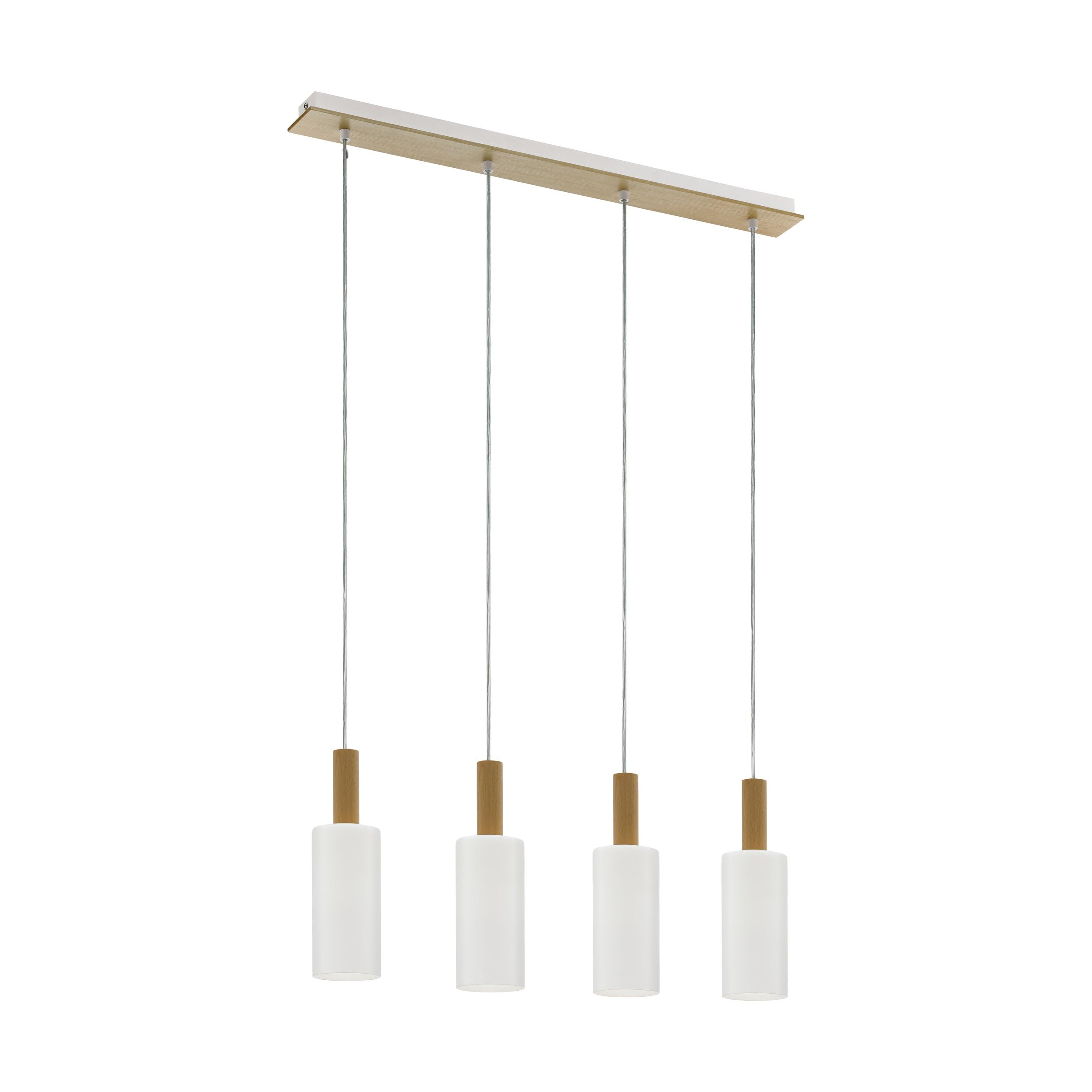 Eglo Lámpara colgante Oakham, lámpara suspendida vintage de 4 luces | lámpara de techo de acero, vidrio satinado blanco y madera marrón, lámpara para comedor y salón con casquillo E27