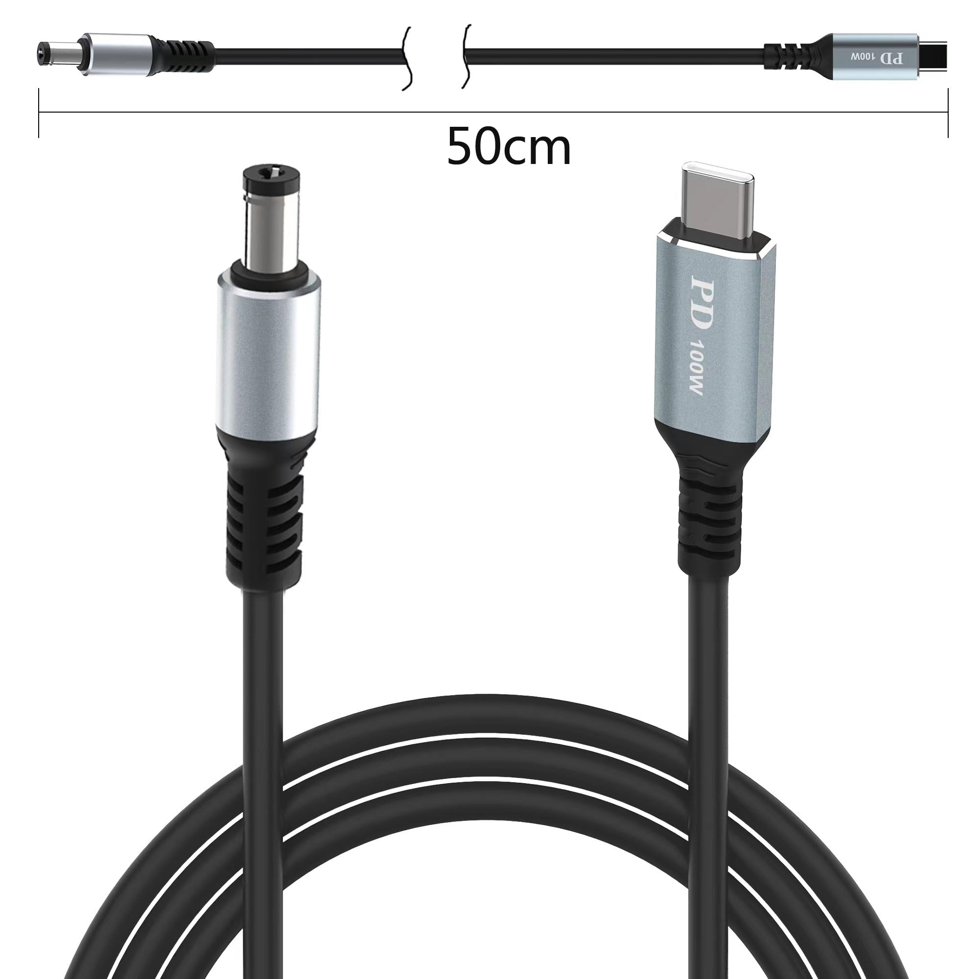 Cavo di ricarica da USB C a DC 5,5 mm x 2,1 mm per laptop (5521), 20 V USB tipo C maschio ingresso a DC 5,5 x 2,1 mm maschio cavo di ricarica fino a 100 W, funziona con caricabatterie PD e PD Power