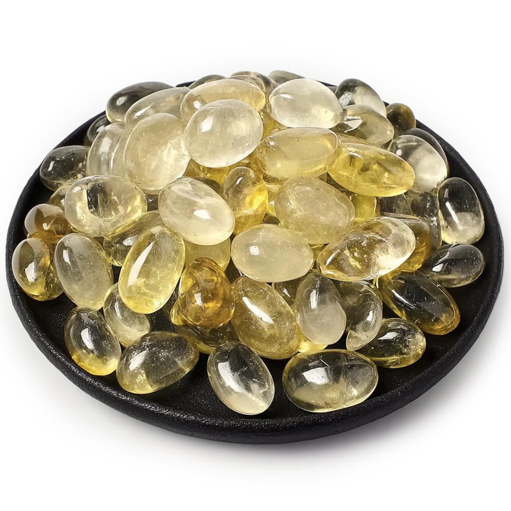 Citrine Healing Crystal Stone Set - 24 to 34 pieces, 0.6" Natural &amp; Polished Stones for Healing, Meditation, Reiki, Chakra, Crafting &amp; Decoration