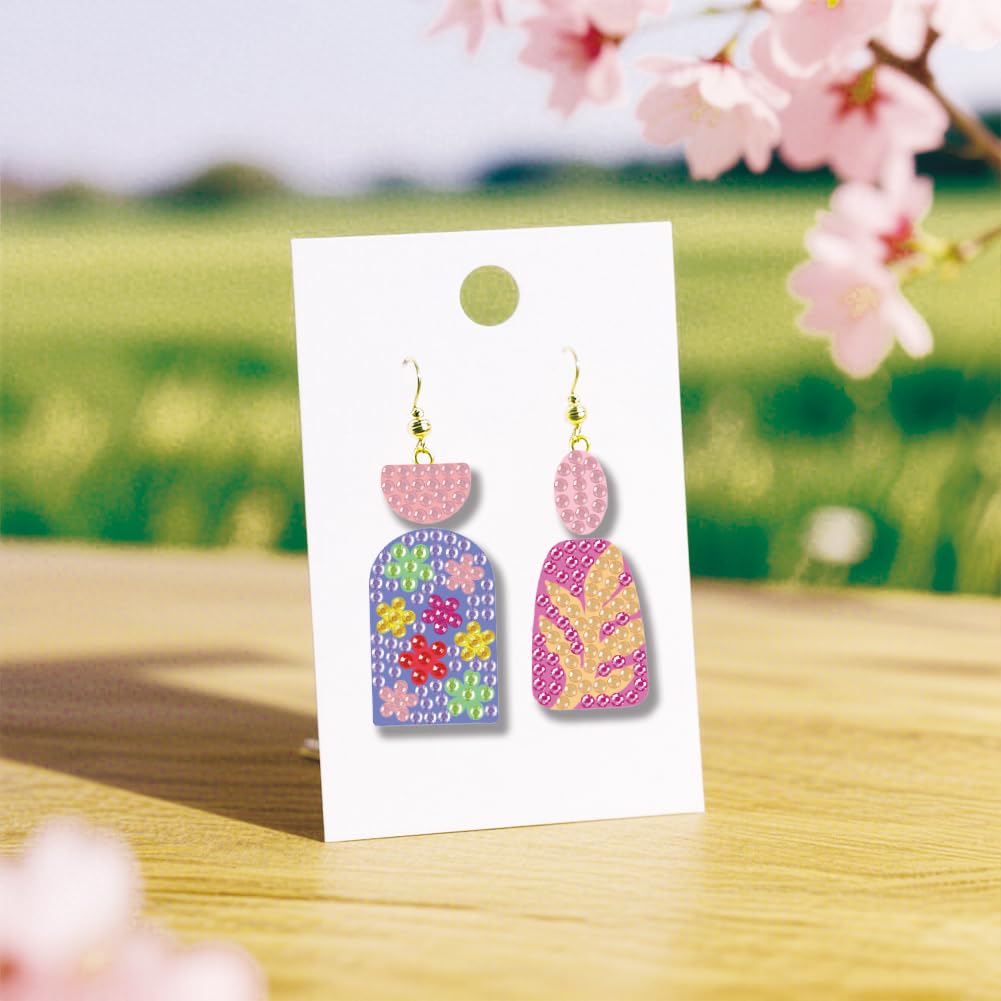 beinkmake 12 Paar Boho-Pflanzen-Diamant-Ohrringe, 5D-Ohrring-Bastelset, Blattblumen-Schmuck, DIY-Diamantkunst-Ohrring-Set für Erwachsene, Kunsthandwerk, einzigartige handgefertigte Geschenke