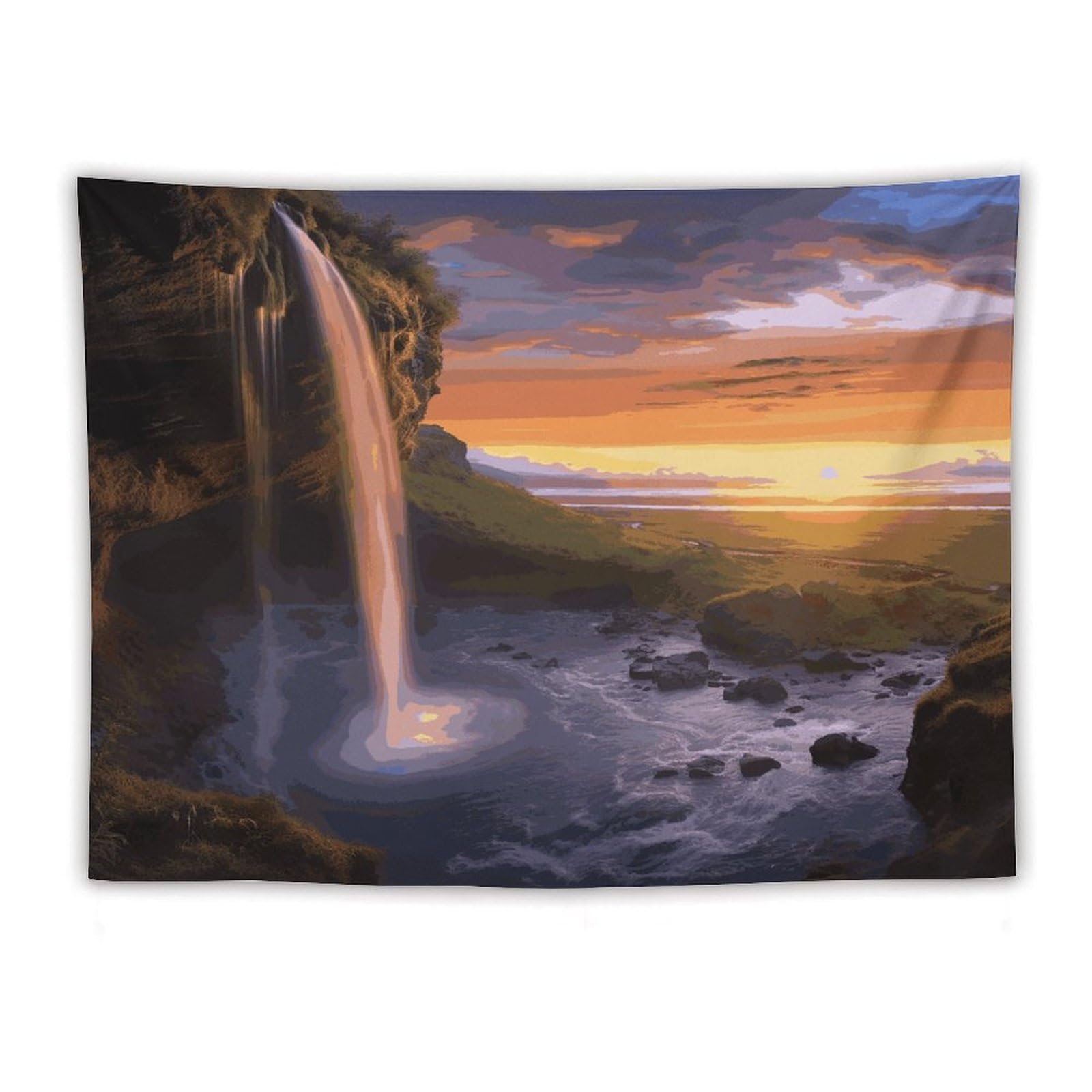 LDGSUPH Waterfall at Sunset Tapestry Wall Hanging Decor Anti-fading Aesthetic Wall Tapestries Fashion Wall Blanket Decor Modern Wall Art Tapestry for Bedroom Home Decor 60"x80"