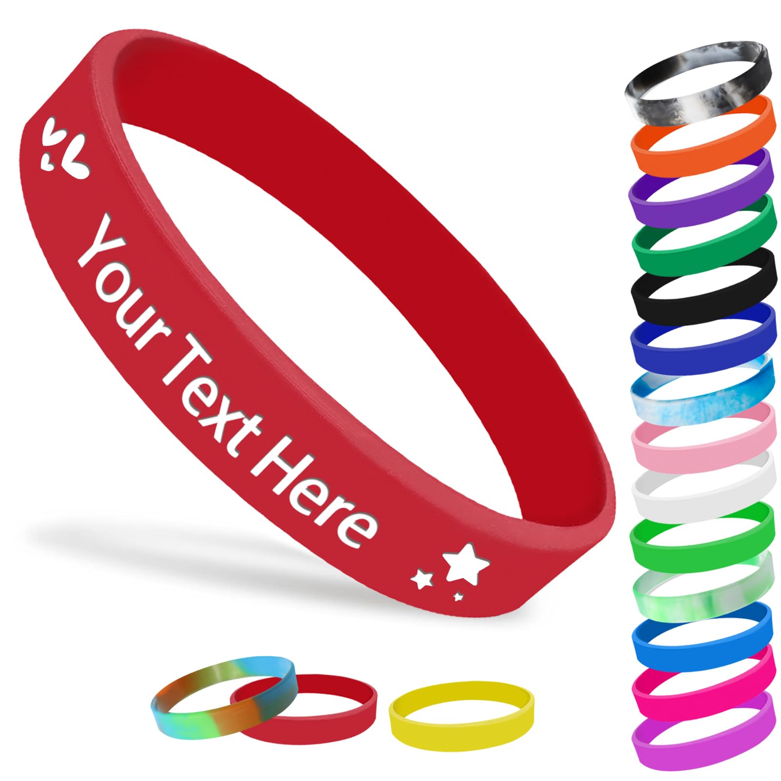 Fadace Personalised Silicone Wristbands for Events Custom Rubber Wristbands with Logo Customised 1/5/25/50/100/200 Pcs Bulk for Men Women Support, Fundraisers, Motivation, Awareness 202mm Red