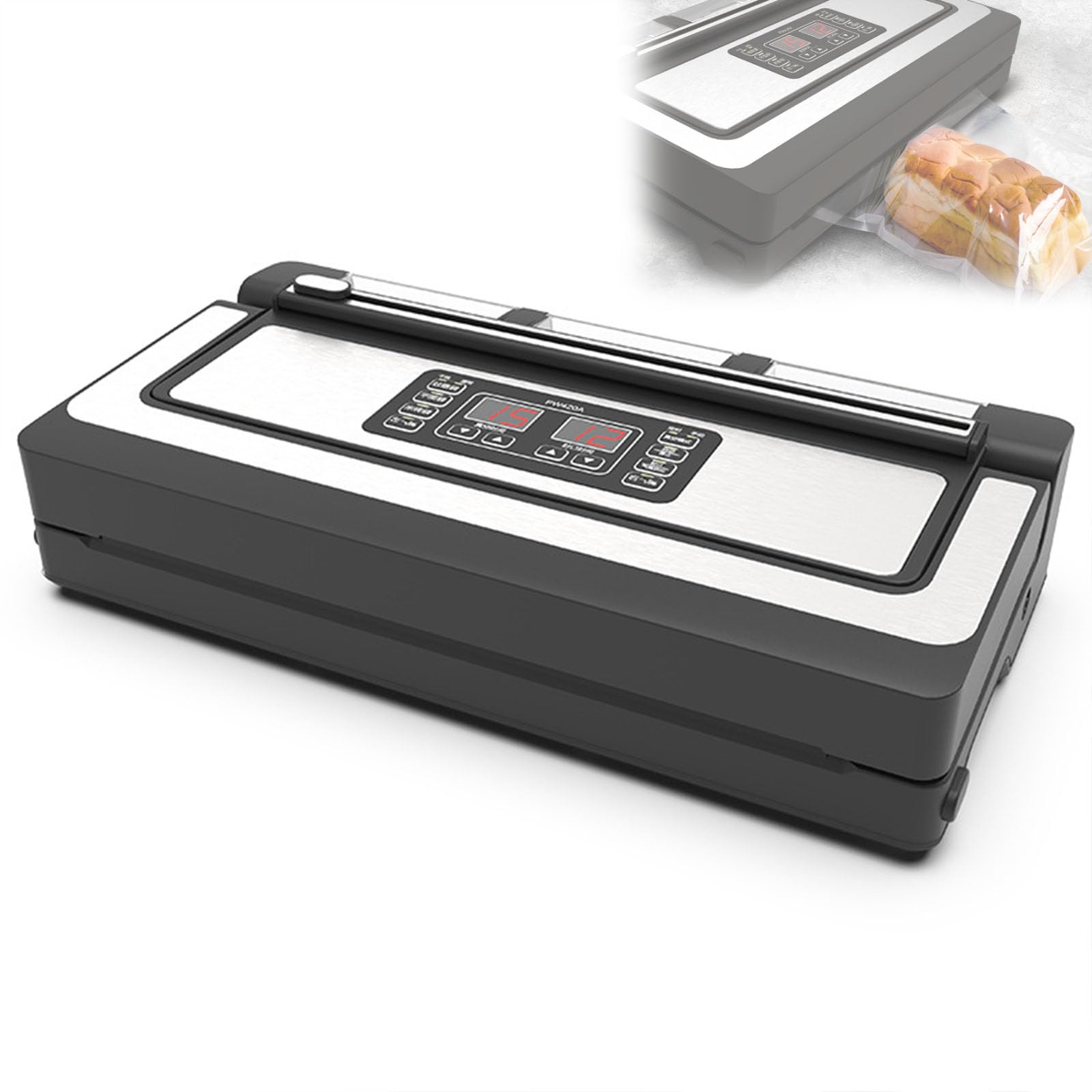 Ltzygmion Vacuum Sealing Machine, Automatic Sealer Machine With 2 Suction Nozzles, 42Cm Extended Sealing, 90Kpa Powerful Suction, Wet And Dry General, For Home Kitchen Restaurant