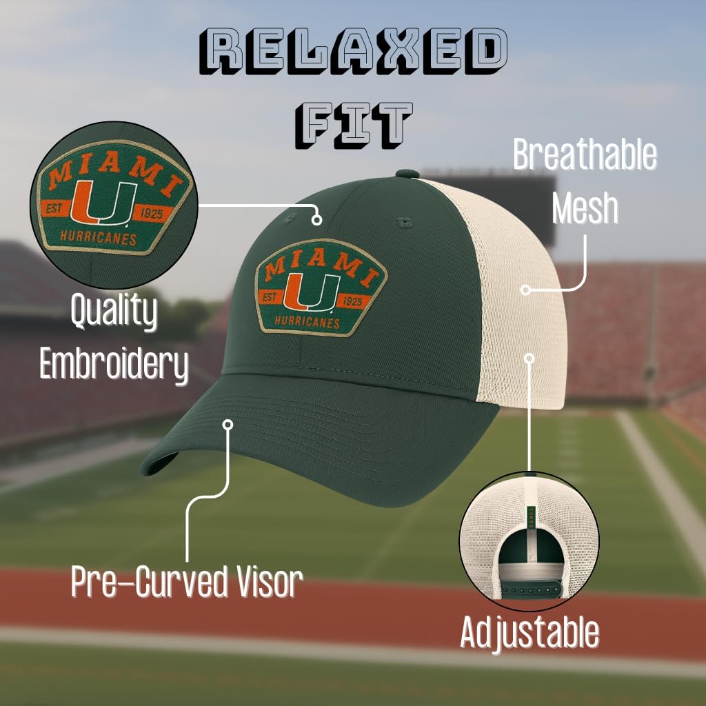 University Miami Hat Classic Hurricanes Embroidered Adjustable Mesh Trucker Cap Multicolor