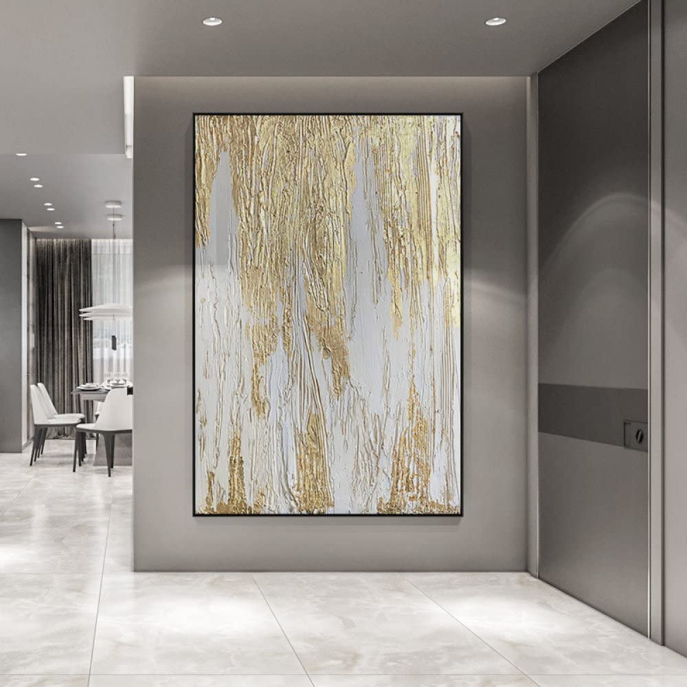 Peinture à l'huile sur toile abstraite feuille d'or minimaliste