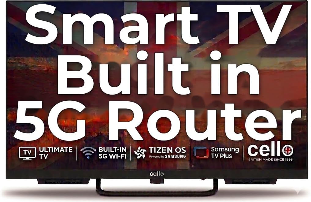 Cello Voyager C24TZR-VOY 24″ Smart 12V Traveller TV with Built-in 5G Wi-Fi Router and Hotspot for Phones & Devices, Creates Internet Anywhere, Tizen OS by Samsung, Ideal for Motorhomes