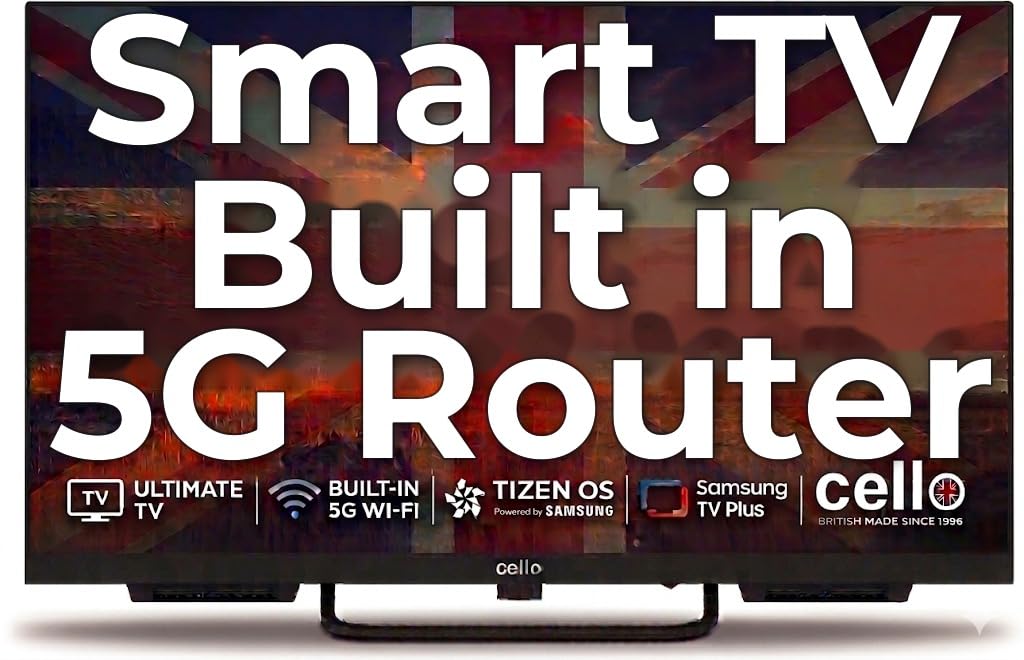 Cello Voyager C24TZR-VOY 24" Smart 12V Traveller TV with Built-in 5G Wi-Fi Router and Hotspot for Phones & Devices, Creates Internet Anywhere, Tizen OS by Samsung, Ideal for Motorhomes
