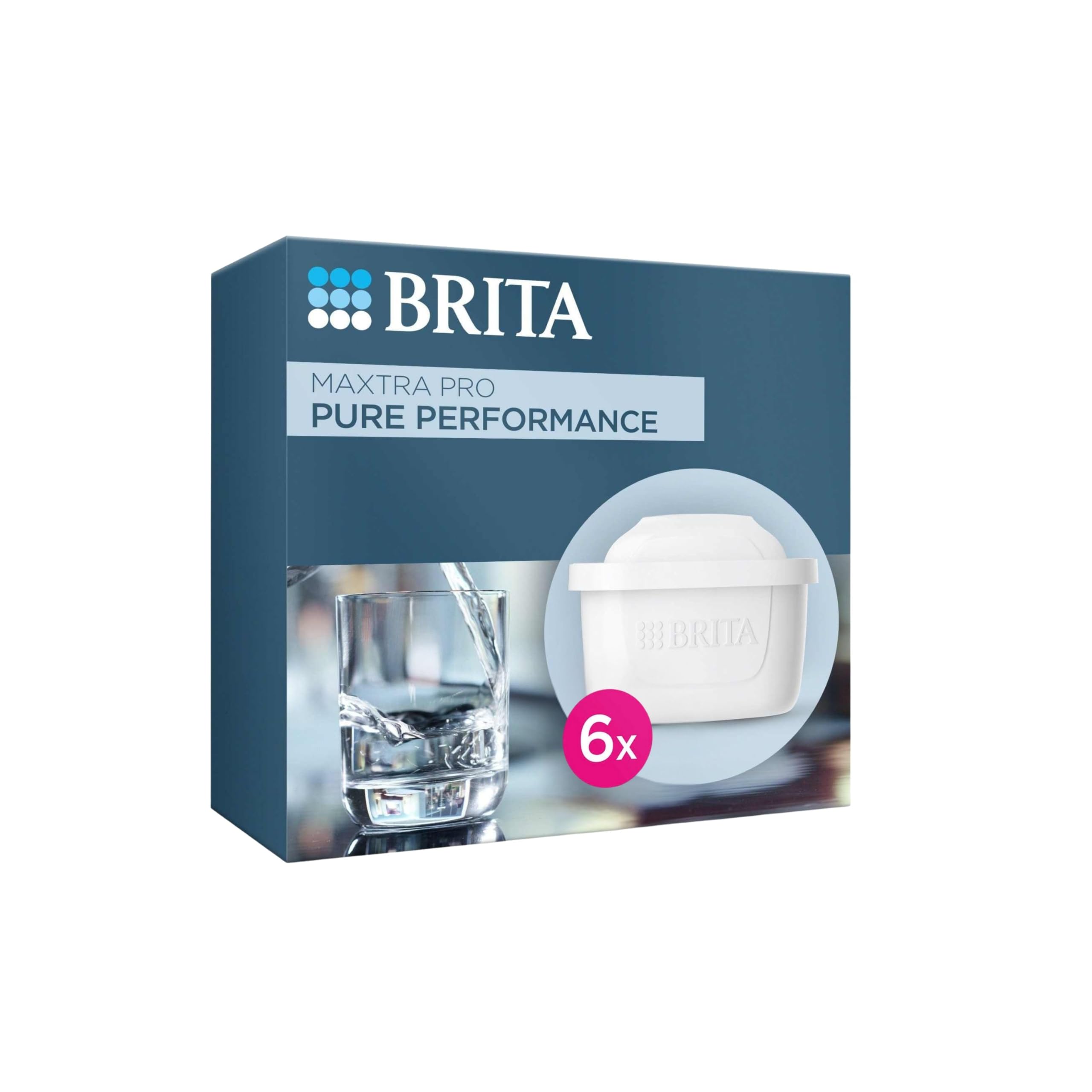 BRITA MAXTRA PRO All-in-1 Water Filter Cartridge Pack - German Design High Perfomance Filtration with Great Tasting Water Reduces impurities, Chlorine, PFAS. (Pack of 6)