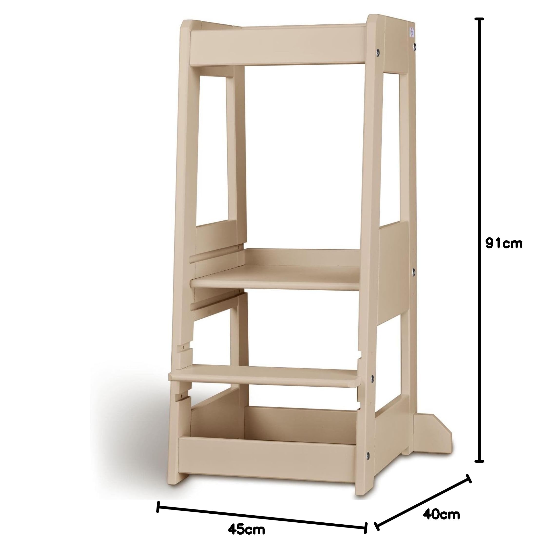 tiSsi® Lernturm Felix – Montessori Lernturm für Kinder, mitwachsend & höhenverstellbar, Entdeckerturm aus Buche Cashmere