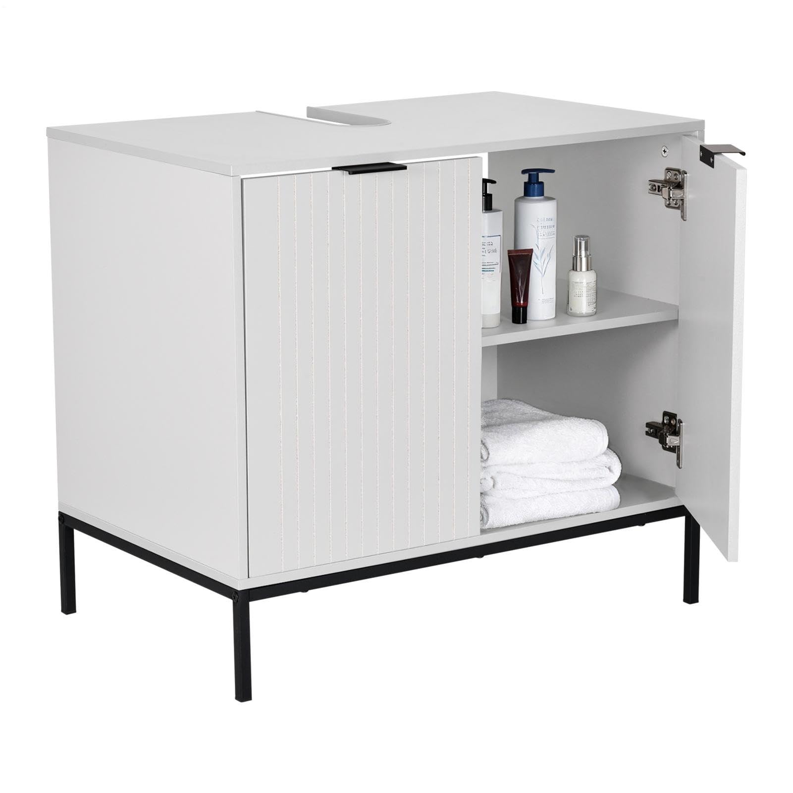 Generisch Mueble bajo lavabo de 70 x 63 x 45 cm con 2 puertas, armario de pie para guardar utensilios de baño y artículos de tocador, color blanco