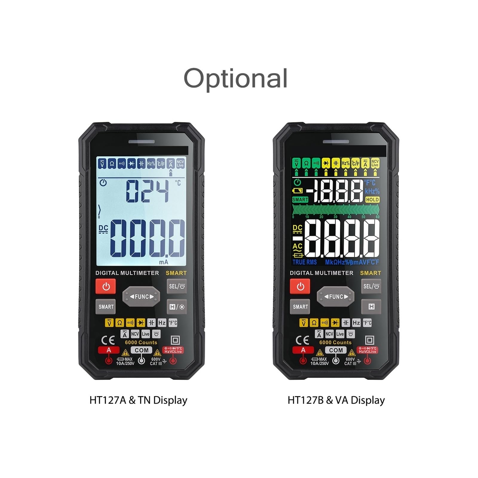 Inteligentny Multimetr Cyfrowy 3,1-calowy Wyświetlacz LCD VA 6000 Zliczeń Miernik Uniwersalny Auto Range True RMS Tester NCV(HT127A TN Display)