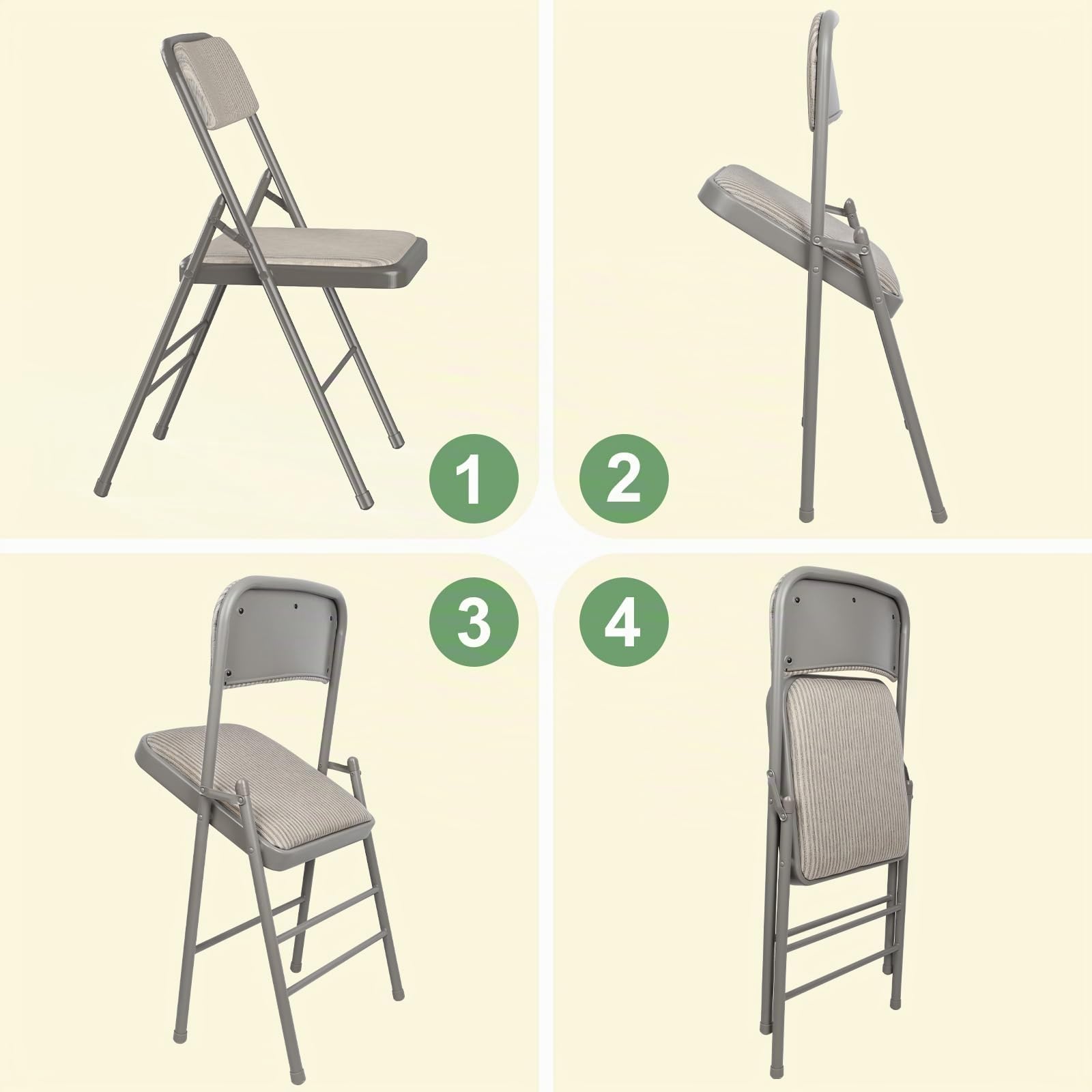 Set 2 Sedie Pieghevoli Salvaspazio con Imbottitura per Interno ed Esterno | Sedia Pieghevole a Righe Impilabile in Acciaio per Casa Ufficio campeggio Festa ed Eventi, Dotato di Tappetino Antiscivolo