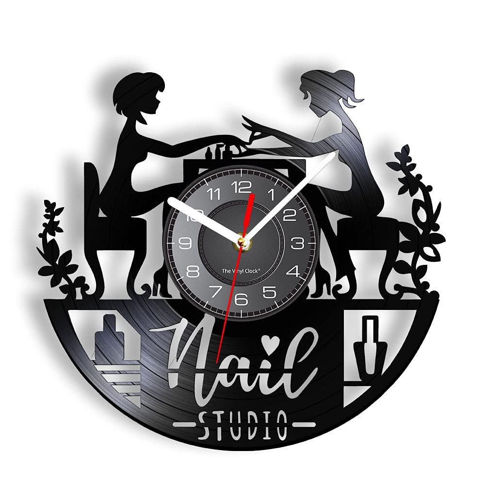 Smotly Without Light Vinyl Wall Clock, Nail Salon Pattern Vintage ， Silent Wall Clock Home Decor Gift. (Without Light)
