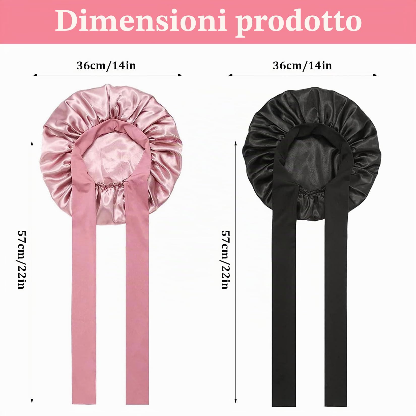 2 Pz Cuffia Seta Capelli Notte Ricci, Silk Bonnet Seta per Capelli Ricci, Cuffia in Setas per Dormire, Cuffie per Dormire Capello Lunghi Corti, Cuffietta in Raso per Notte+ 2 Elastici per Capellio
