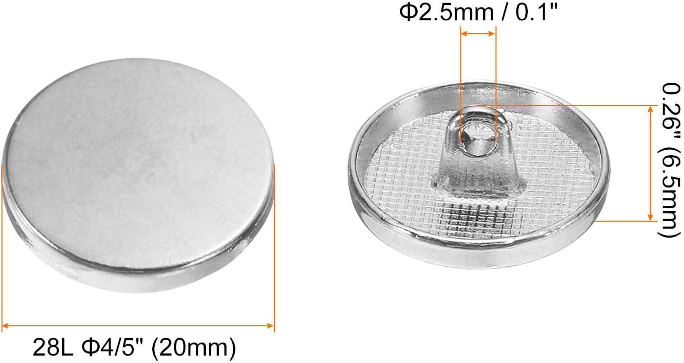 HARFINGTON 30pcs 28L Metal Round Flat Sewing Buttons 18mm Alloy Shank Craft Replacement Button for Men Women Suit Woolen Coat Shirt Trousers Sewing Crafts, Silver Tone image 2