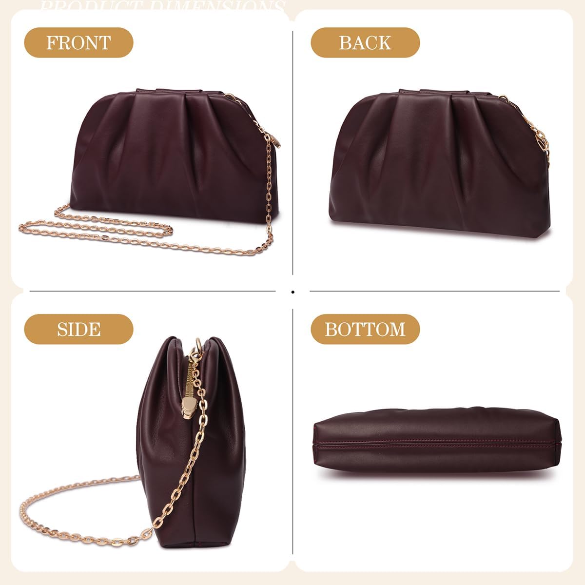 lovyoCoCo Clutch Purse for Women Soft Pleated PU Wedding Clutch, Elegant Evening Bag for Galas, Proms,Cocktail Parties