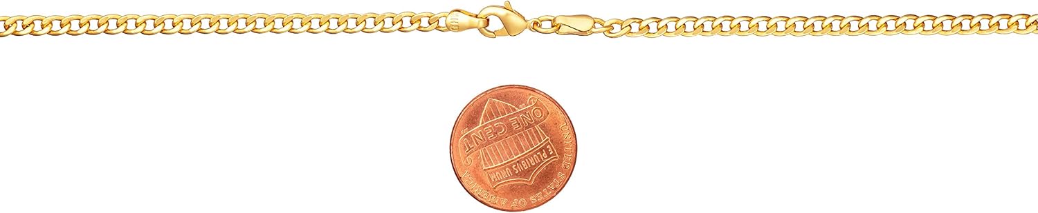 Barzel 18K Gold Plated Curb/Cuban Link Chain Necklace 2MM, 3MM, 4MM, 5MM For Women or Men - Made In Brazil - Image 3