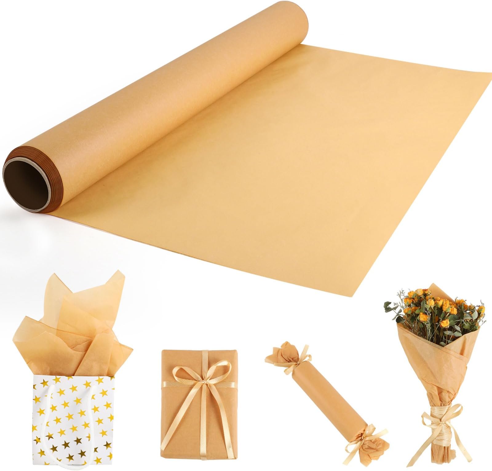 1 Roll Brown Tissue Paper 16.9in x 38.3yd Valentines Tissue Paper Bouquet Wrapping Paper Tan Tissue Paper for St Patrick's Day Gift Packaging Party Decor DIY Crafts(Brown)