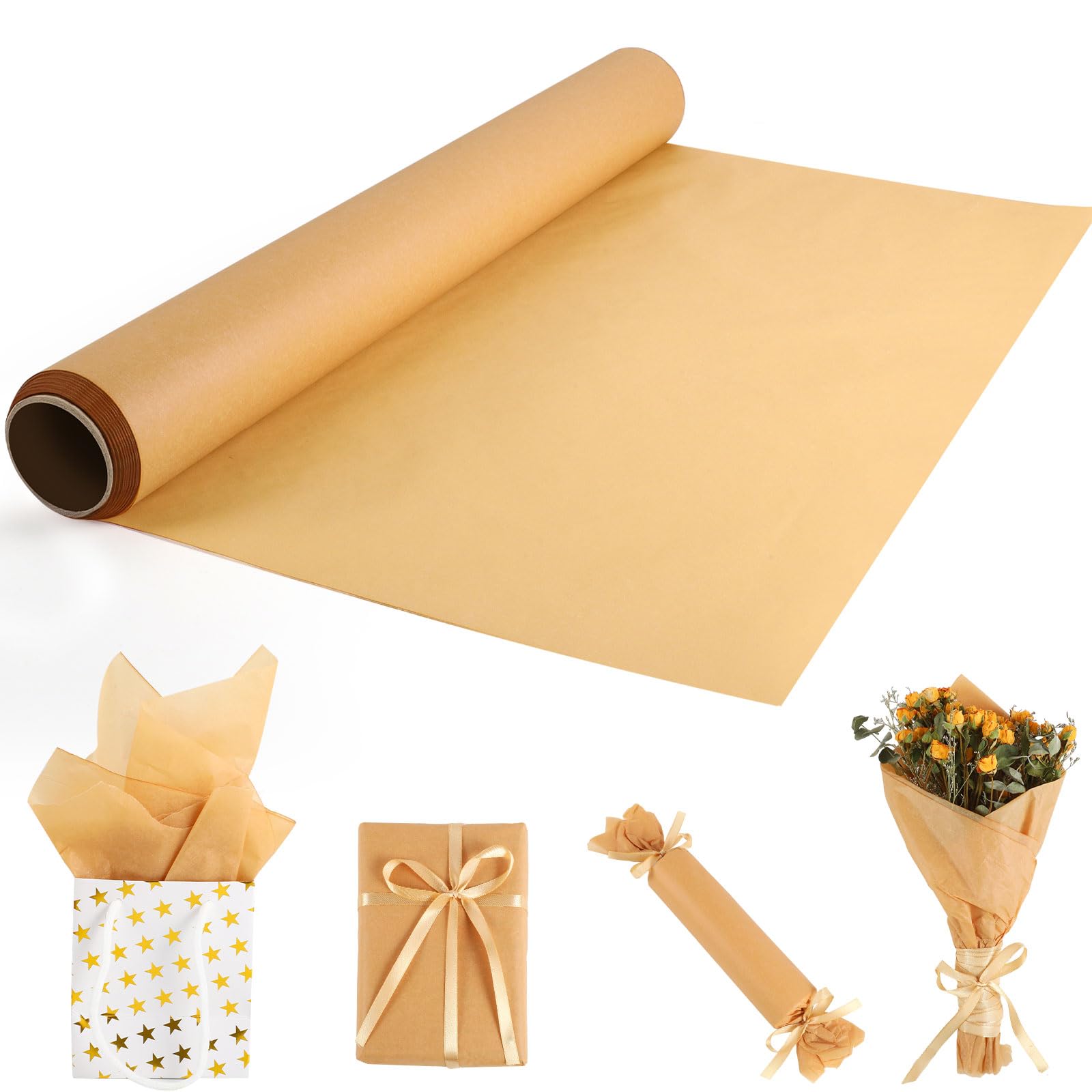 1 Roll Brown Tissue Paper 16.9in x 38.3yd Valentines Tissue Paper Bouquet Wrapping Paper Tan Tissue Paper for St Patrick's Day Gift Packaging Party Decor DIY Crafts(Brown)