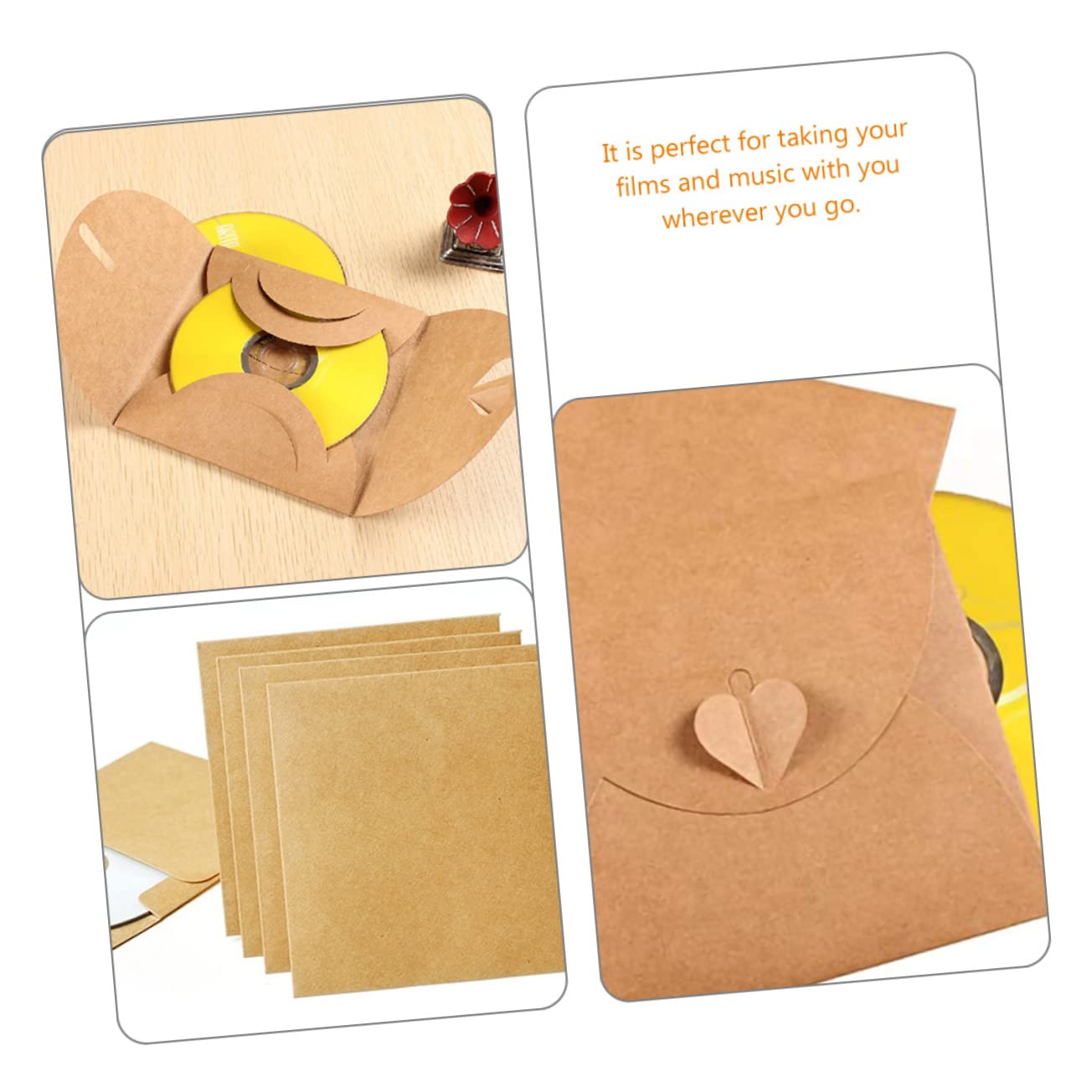 SHINEOFI Pochettes de CD avec Fermeture Cœur Lot de 50 en Papier Kraft et Isolation la Poussière Protection Anti-Rayures pour Rangement Cinéma et Maison