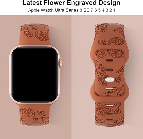 Miniatura 3 de Paquete de 3 correas de silicona grabadas florales compatibles con Apple Watch Band de 1.496 pulgadas, 1.575 pulgadas, 1.614 pulgadas, 1.654
